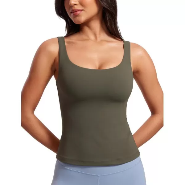 CRZ YOGA Butterluxe Workout Tank Tops for Women U Neck Padded Crop Tops Athletic Camisole Tops with Built in BraLight Army Green