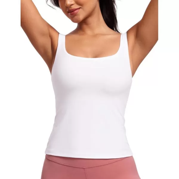 CRZ YOGA Butterluxe Workout Tank Tops for Women U Neck Padded Crop Tops Athletic Camisole Tops with Built in BraWhite