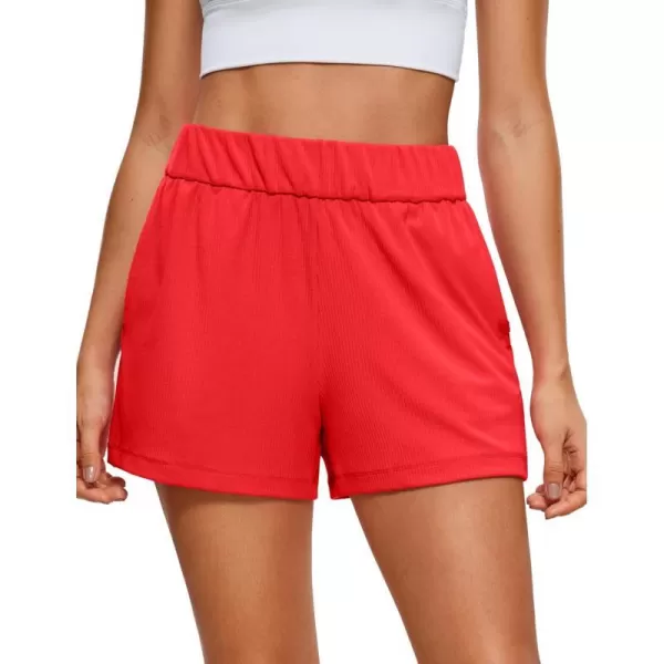 CRZ YOGA Comfy Ribbed Sweat Shorts for Women High Waisted Lyocell Casual Lounge Jersey Shorts with PocketsDeep Red