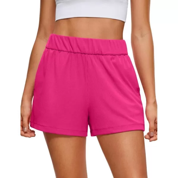 CRZ YOGA Comfy Ribbed Sweat Shorts for Women High Waisted Lyocell Casual Lounge Jersey Shorts with PocketsGranita Pink