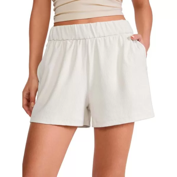 CRZ YOGA Comfy Ribbed Sweat Shorts for Women High Waisted Lyocell Casual Lounge Jersey Shorts with PocketsMilky White