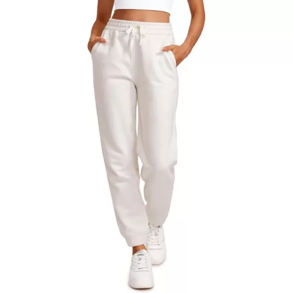 CRZ YOGA Cotton Fleece Lined Sweatpants Women High Waisted Warm Casual Lounge Jogger Pants with PocketsMilky White Bone