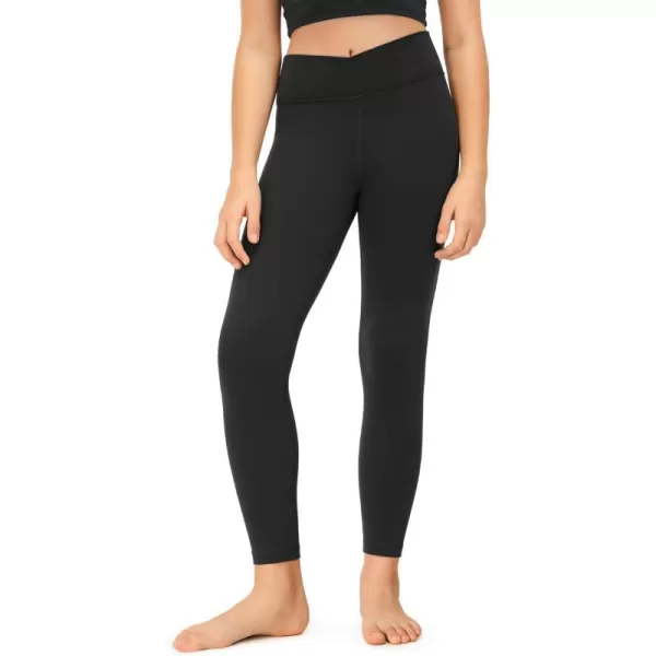 CRZ YOGA Girls Butterluxe Crossover Athletic Leggings  High Waist V Cross Kids Lounge Pants Yoga Active Dance Running TightsBlack