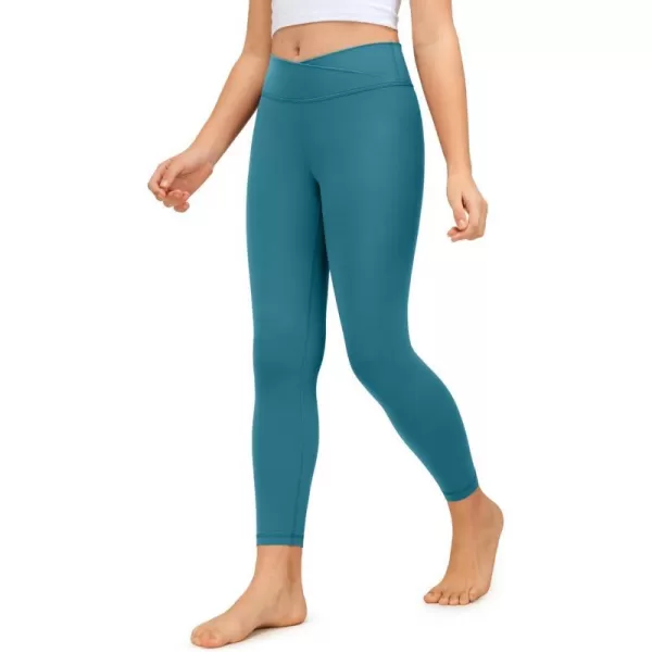 CRZ YOGA Girls Butterluxe Crossover Athletic Leggings  High Waist V Cross Kids Lounge Pants Yoga Active Dance Running TightsBorealis Green