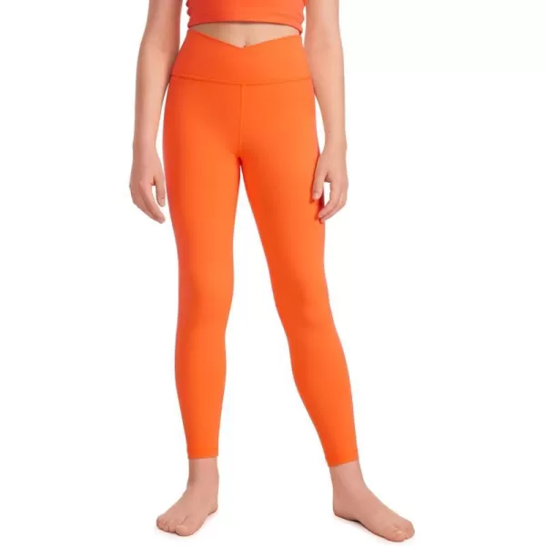 CRZ YOGA Girls Butterluxe Crossover Athletic Leggings  High Waist V Cross Kids Lounge Pants Yoga Active Dance Running TightsNeon Orange