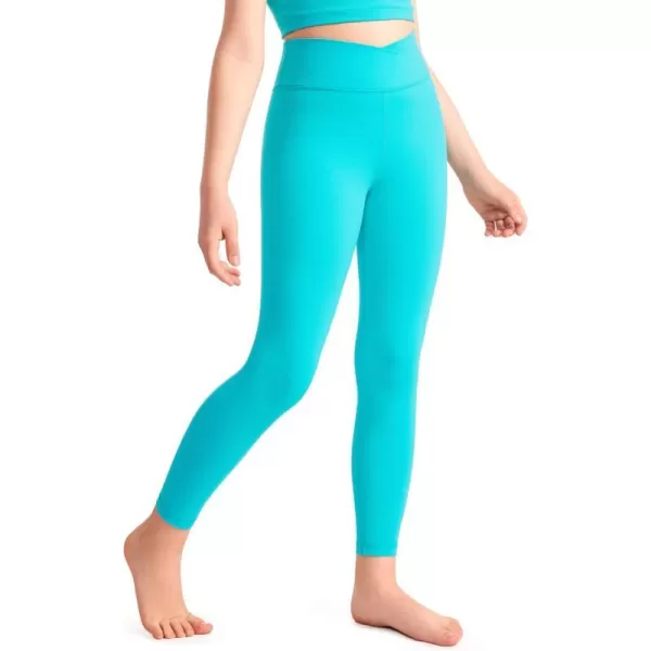 CRZ YOGA Girls Butterluxe Crossover Athletic Leggings  High Waist V Cross Kids Lounge Pants Yoga Active Dance Running TightsNeonspectral Blue