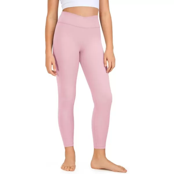 CRZ YOGA Girls Butterluxe Crossover Athletic Leggings  High Waist V Cross Kids Lounge Pants Yoga Active Dance Running TightsPink Peony