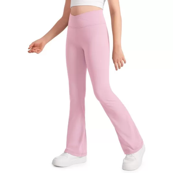 CRZ YOGA Girls Butterluxe Crossover Flare Leggings  Kids High Waist V Cross Bell Bottoms Bootcut Lounge Active Yoga PantsPink Peony