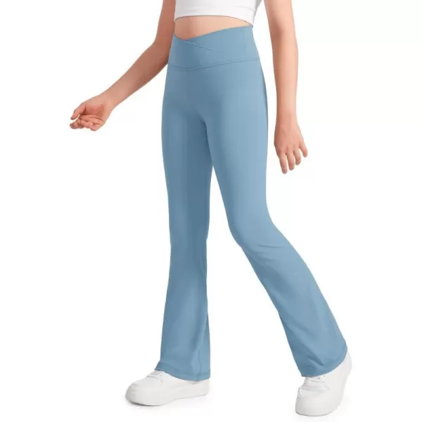 CRZ YOGA Girls Butterluxe Crossover Flare Leggings  Kids High Waist V Cross Bell Bottoms Bootcut Lounge Active Yoga PantsPure Blue