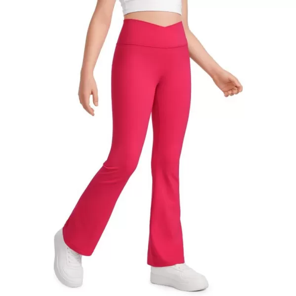 CRZ YOGA Girls Butterluxe Crossover Flare Leggings  Kids High Waist V Cross Bell Bottoms Bootcut Lounge Active Yoga PantsViva Magenta