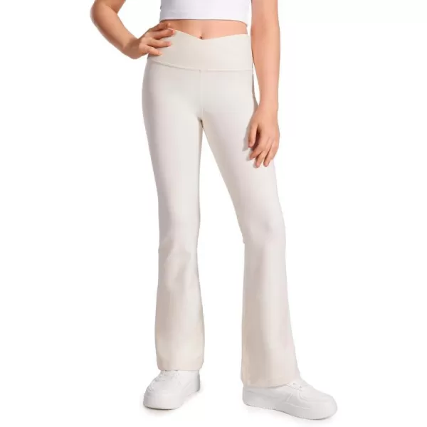 CRZ YOGA Girls Butterluxe Crossover Flare Leggings  Kids High Waist V Cross Bell Bottoms Bootcut Lounge Active Yoga PantsWhite Apricot