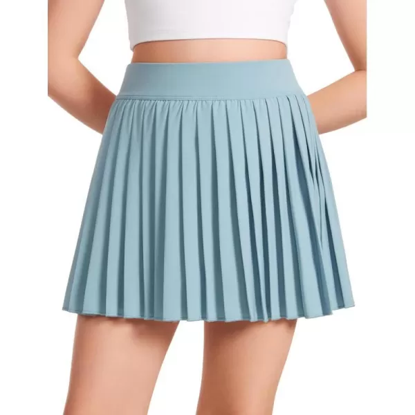 CRZ YOGA Girls Pleated Skirt with Shorts Tennis Athletic School Kids Teen Skorts with PocketsLight Grayish Blue