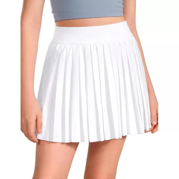 CRZ YOGA Girls Pleated Skirt with Shorts Tennis Athletic School Kids Teen Skorts with PocketsWhite