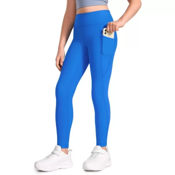 CRZ YOGA Girls Thermal Fleece Lined Athletic Leggings Water Resistant High Waist Warm Winter Kids Lounge Pants Side PocketsSparkle Blue