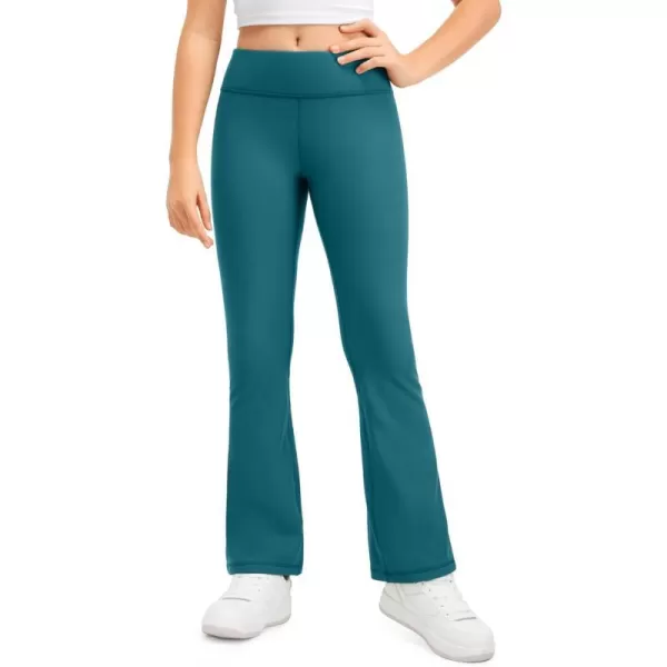 CRZ YOGA Girls Thermal Fleece Lined Flare Leggings Winter Warm Water Resistant Kids Bell Bottoms High Waist Pants Lounge YogaGreen Jade