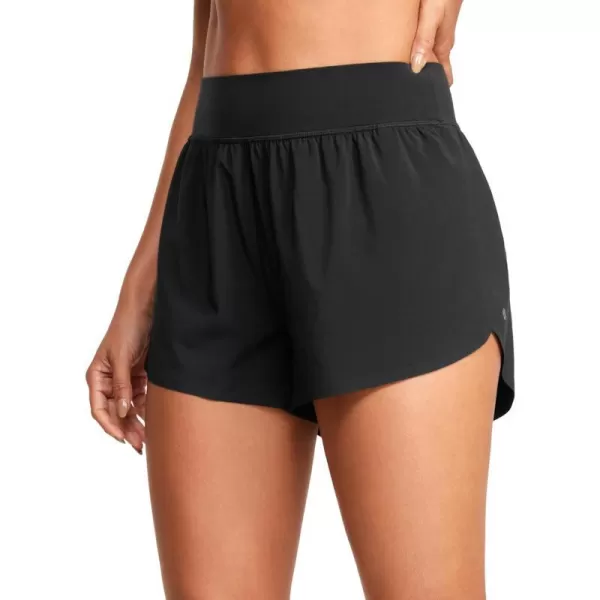 CRZ YOGA High Waisted Dolphin Athletic Running Shorts for Women High Split Comfy Mesh Liner Gym Workout Track ShortsBlack