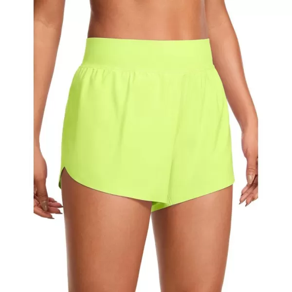 CRZ YOGA High Waisted Dolphin Athletic Running Shorts for Women High Split Comfy Mesh Liner Gym Workout Track ShortsNeon Yellow