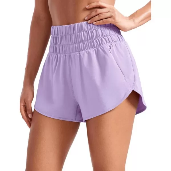 CRZ YOGA High Waisted Dolphin Running Shorts for Womens Mesh Liner Gym Workout Athletic Shorts with Zipper PocketLilac