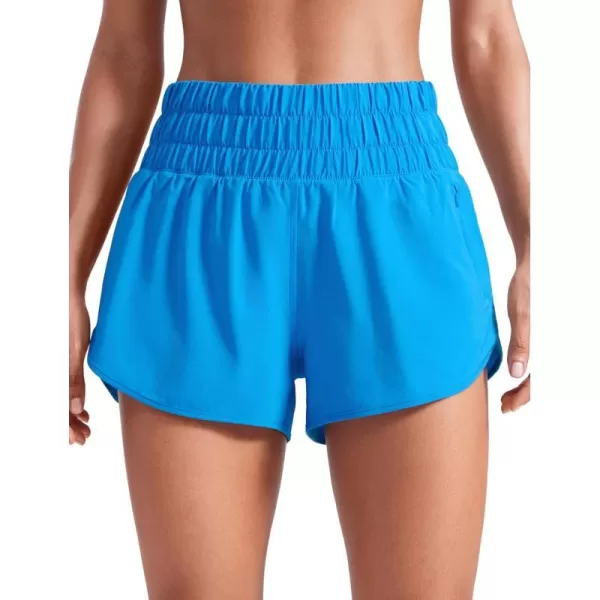 CRZ YOGA High Waisted Dolphin Running Shorts for Womens Mesh Liner Gym Workout Athletic Shorts with Zipper PocketMadagascar Blue