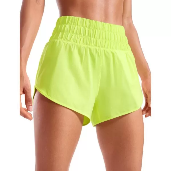 CRZ YOGA High Waisted Dolphin Running Shorts for Womens Mesh Liner Gym Workout Athletic Shorts with Zipper PocketNeon Yellow