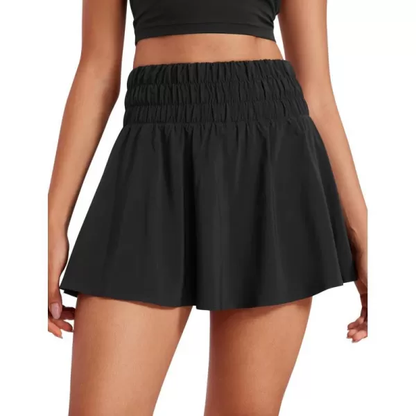 CRZ YOGA High Waisted Flowy Tennis Skirts for Women Pleated Casual Golf Athletic Pickleball Skorts with Shorts PocketsBlack