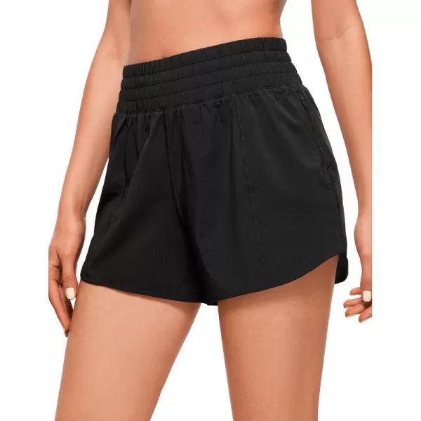 CRZ YOGA High Waisted Workout Shorts for Women  4 Linerless Quick Dry Track Gym Athletic Running Shorts with Zip PocketBlack