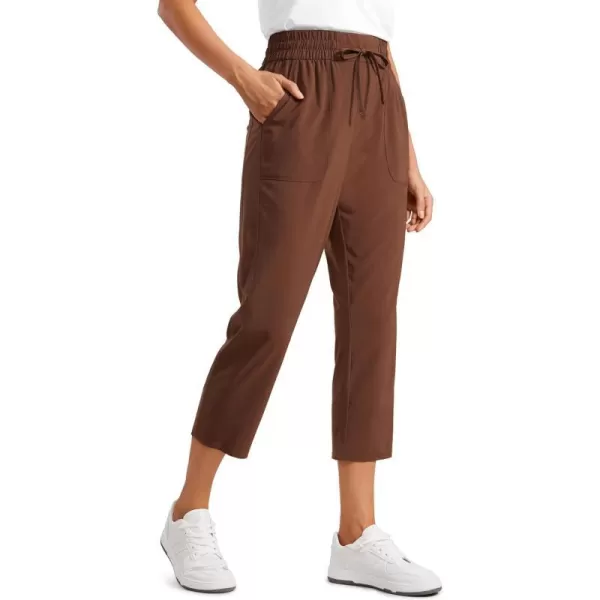 CRZ YOGA Lightweight Capri Pants for Women Cropped Casual Lounge Work Athletic Travel Pants with Pockets Quick Dry SummerCoffee Brown