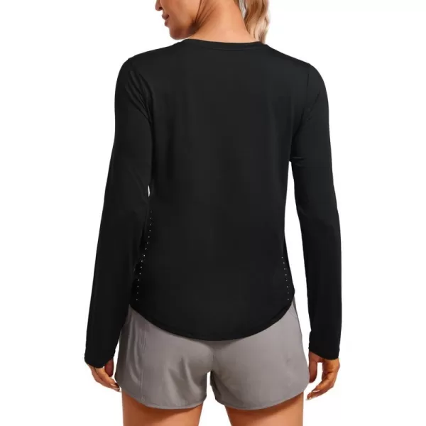 CRZ YOGA Lightweight Long Sleeve Workout Shirts for Women Running UPF 50 Sun Shirt High Neck Athletic Training TopsBlack