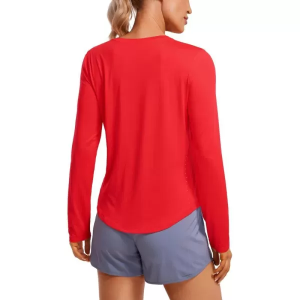 CRZ YOGA Lightweight Long Sleeve Workout Shirts for Women Running UPF 50 Sun Shirt High Neck Athletic Training TopsDeep Red