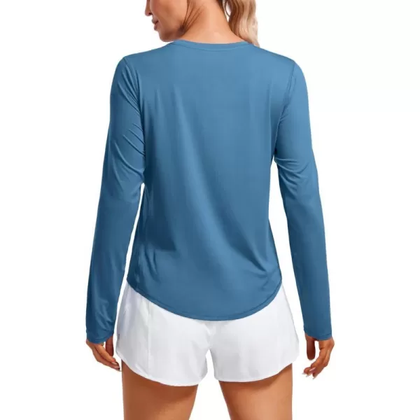 CRZ YOGA Lightweight Long Sleeve Workout Shirts for Women Running UPF 50 Sun Shirt High Neck Athletic Training TopsIron Blue