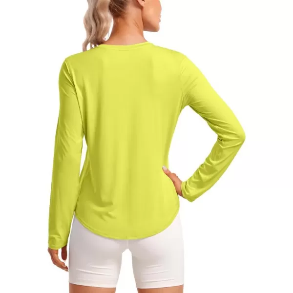 CRZ YOGA Lightweight Long Sleeve Workout Shirts for Women Running UPF 50 Sun Shirt High Neck Athletic Training TopsLuminous Yellow