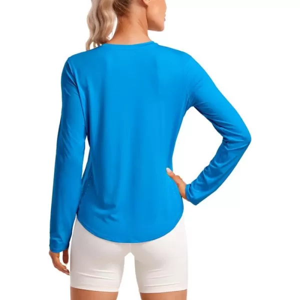 CRZ YOGA Lightweight Long Sleeve Workout Shirts for Women Running UPF 50 Sun Shirt High Neck Athletic Training TopsPoolside Blue