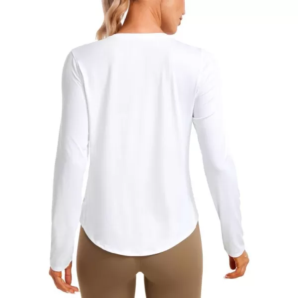 CRZ YOGA Lightweight Long Sleeve Workout Shirts for Women Running UPF 50 Sun Shirt High Neck Athletic Training TopsWhite