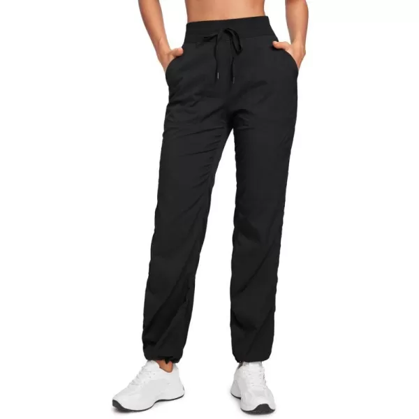 CRZ YOGA Lightweight Workout Pants for Women Casual Ruched Straight Leg Pants Work Gym Athletic Pants with PocketsBlack