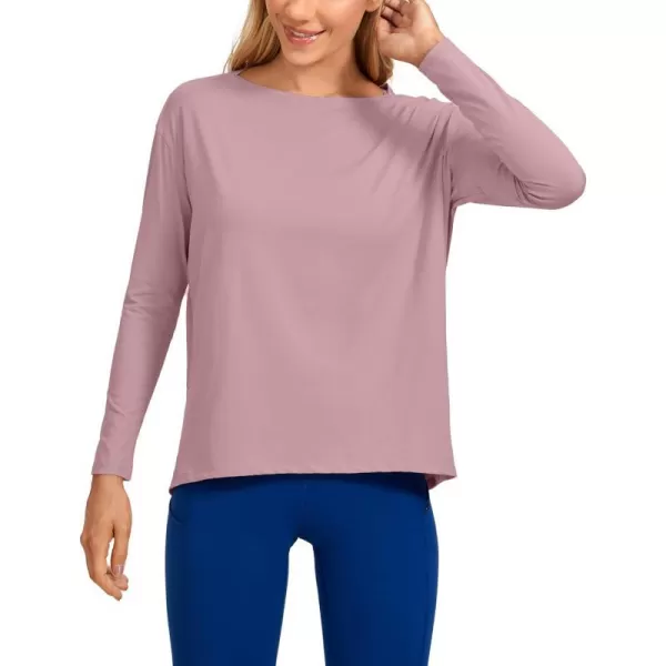 CRZ YOGA Long Sleeve Workout Shirts for Women Loose FitPima Cotton Yoga Shirts Casual Fall Tops ShirtsTwilight Rose Pink