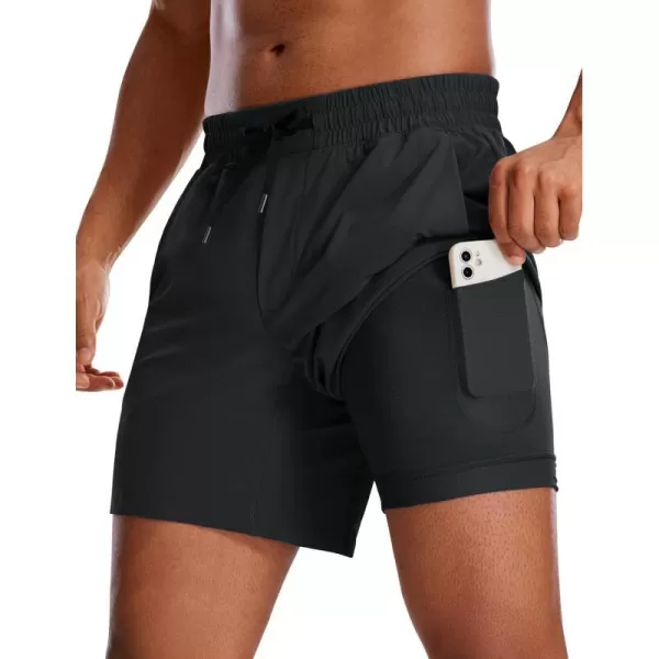 CRZ YOGA Mens 2 in 1 Running Shorts with Liner  5 7 9 Quick Dry Workout Sports Athletic Shorts with PocketsBlack