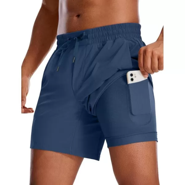 CRZ YOGA Mens 2 in 1 Running Shorts with Liner  5 7 9 Quick Dry Workout Sports Athletic Shorts with PocketsElectric Blue