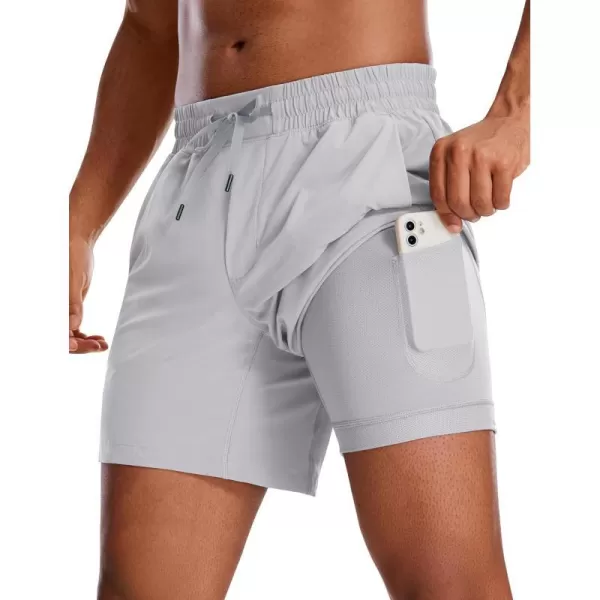 CRZ YOGA Mens 2 in 1 Running Shorts with Liner  5 7 9 Quick Dry Workout Sports Athletic Shorts with PocketsGull Gray