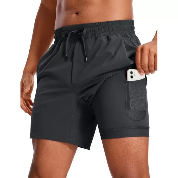 CRZ YOGA Mens 2 in 1 Running Shorts with Liner  5 7 9 Quick Dry Workout Sports Athletic Shorts with PocketsInk Gray