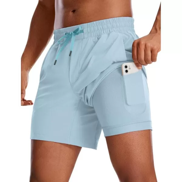 CRZ YOGA Mens 2 in 1 Running Shorts with Liner  5 7 9 Quick Dry Workout Sports Athletic Shorts with PocketsLight Grayish Blue