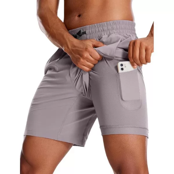 CRZ YOGA Mens 2 in 1 Running Shorts with Liner  5 7 9 Quick Dry Workout Sports Athletic Shorts with PocketsLunar Rock