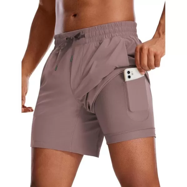 CRZ YOGA Mens 2 in 1 Running Shorts with Liner  5 7 9 Quick Dry Workout Sports Athletic Shorts with PocketsMauve