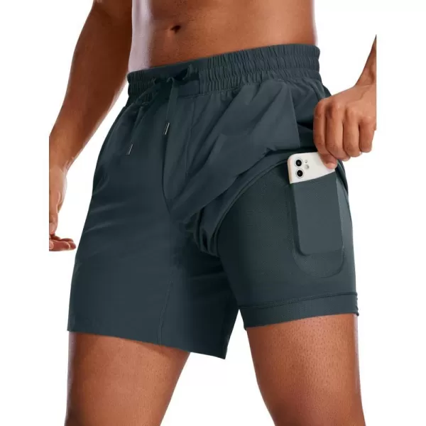 CRZ YOGA Mens 2 in 1 Running Shorts with Liner  5 7 9 Quick Dry Workout Sports Athletic Shorts with PocketsMelanite