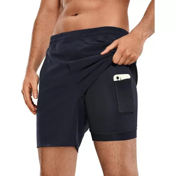 CRZ YOGA Mens 2 in 1 Running Shorts with Liner  5 7 9 Quick Dry Workout Sports Athletic Shorts with PocketsNavy