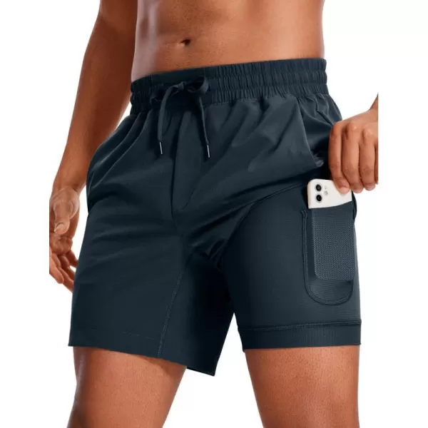 CRZ YOGA Mens 2 in 1 Running Shorts with Liner  5 7 9 Quick Dry Workout Sports Athletic Shorts with PocketsTrue Navy