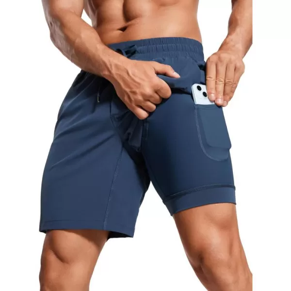 CRZ YOGA Mens 2 in 1 Running Shorts with Liner  7 Quick Dry Workout Sports Athletic Shorts with PocketsElectric Blue