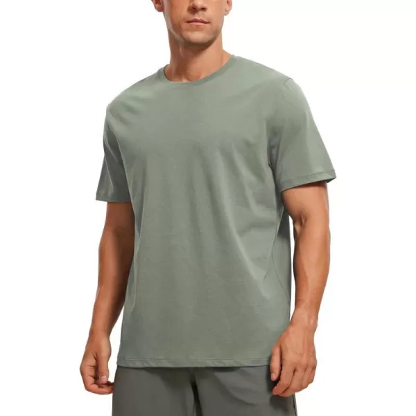 CRZ YOGA Mens Cotton Polyester Short Sleeve TShirt Classic Fit Casual Workout Tops Soft Premium TeeGrey Sage