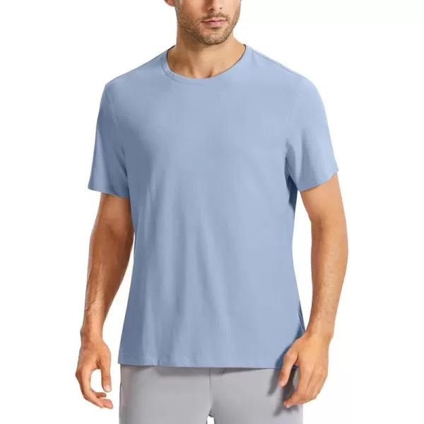 CRZ YOGA Mens Cotton Polyester Short Sleeve TShirt Classic Fit Casual Workout Tops Soft Premium TeeSlate Blue