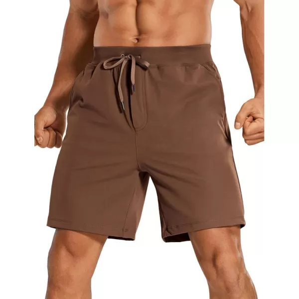 CRZ YOGA Mens FourWay Stretch Workout Shorts  579 Soft Durable Casual Athletic Shorts with Pocket Gym Running HikingDark Brown