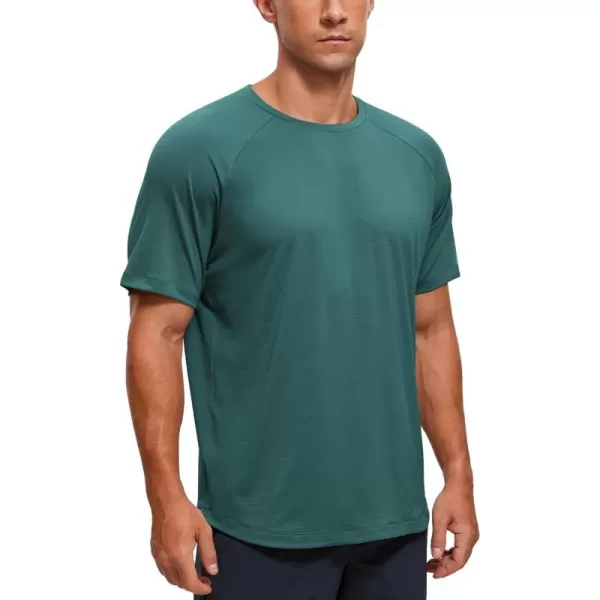 CRZ YOGA Mens Lightweight Athletic TShirts Moisture Wicking Running Workout Shirt Short Sleeve Gym TopsForest Green